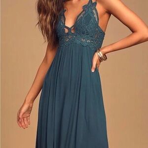 Free People Adela Deep Teal Lace Dress